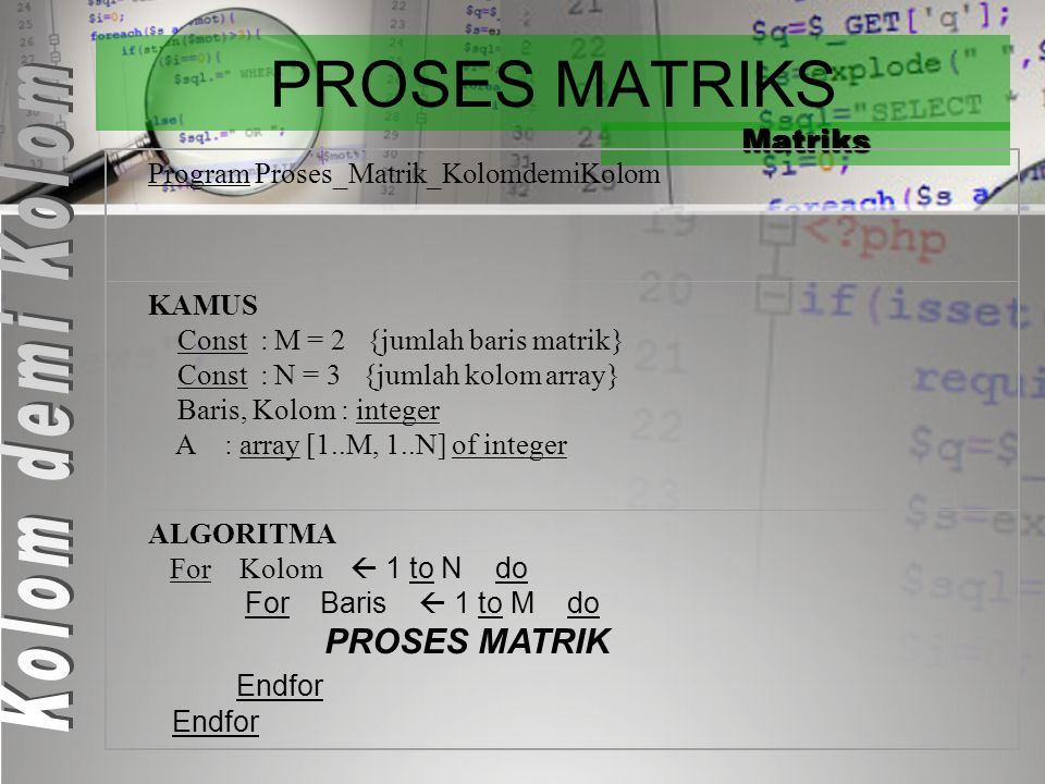 PROSES MATRIKS Matriks Program Proses_Matrik_KolomdemiKolom KAMUS