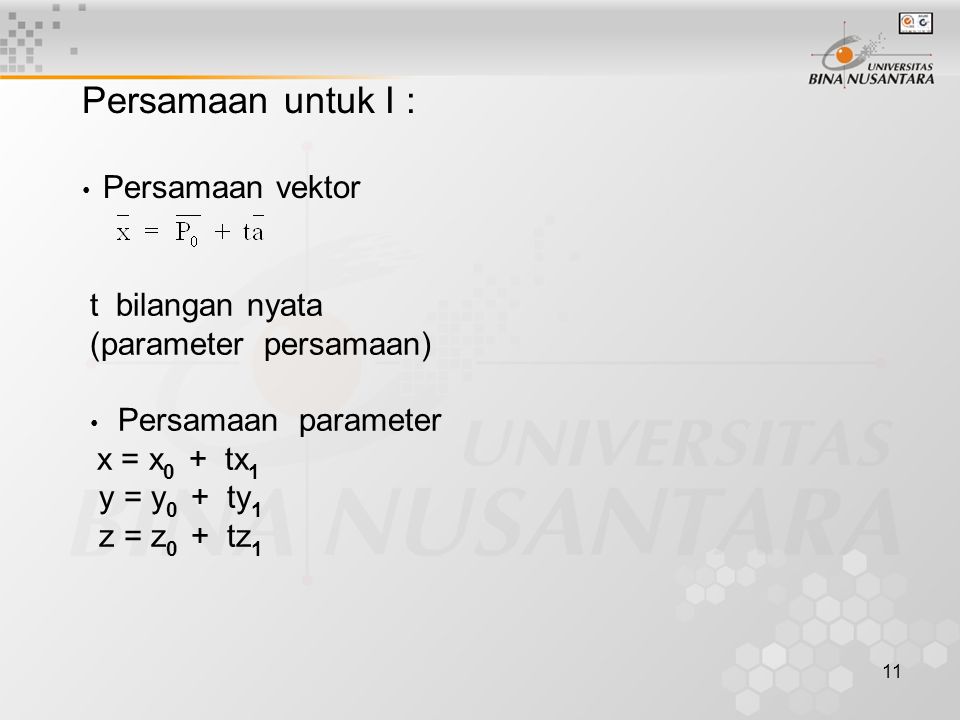 Persamaan untuk I : t bilangan nyata (parameter persamaan)