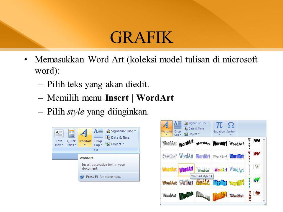 GRAFIK Memasukkan Word Art (koleksi model tulisan di microsoft word):