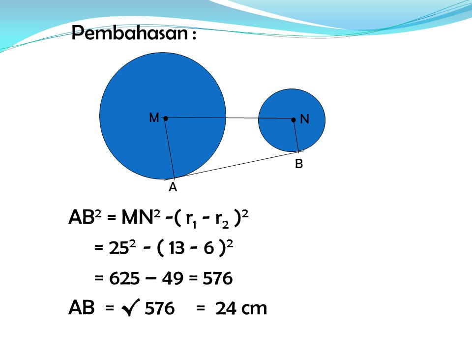 Pembahasan : AB2 = MN2 -( r1 - r2 )2 = ( )2