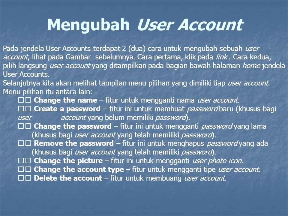 Mengubah User Account