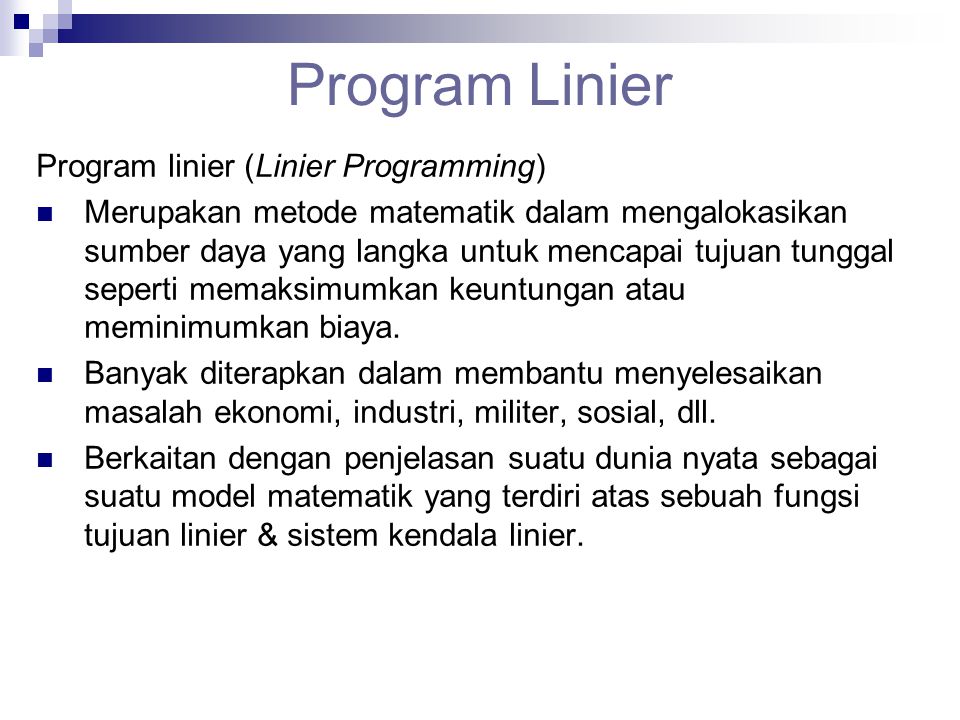 Program Linier Program linier (Linier Programming)