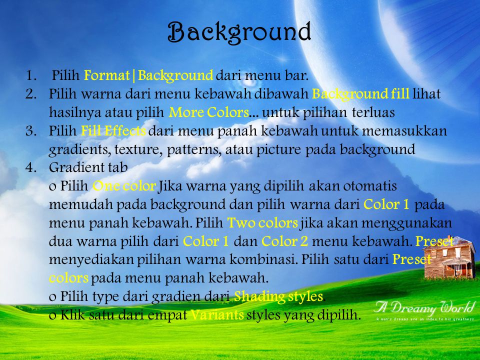 Background Pilih Format|Background dari menu bar.