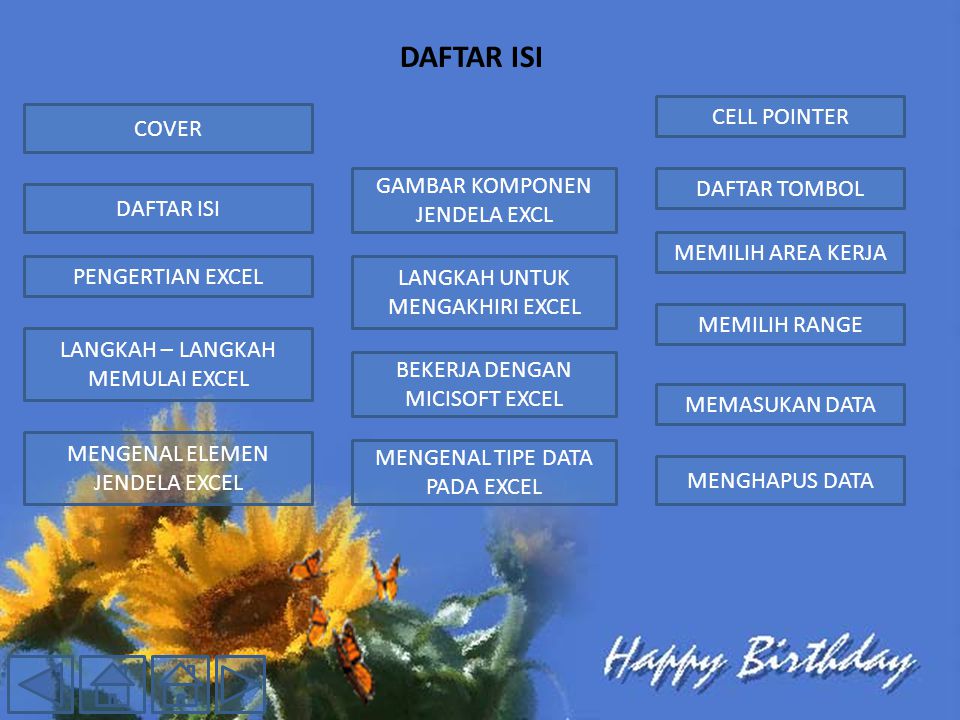 DAFTAR ISI CELL POINTER COVER GAMBAR KOMPONEN JENDELA EXCL