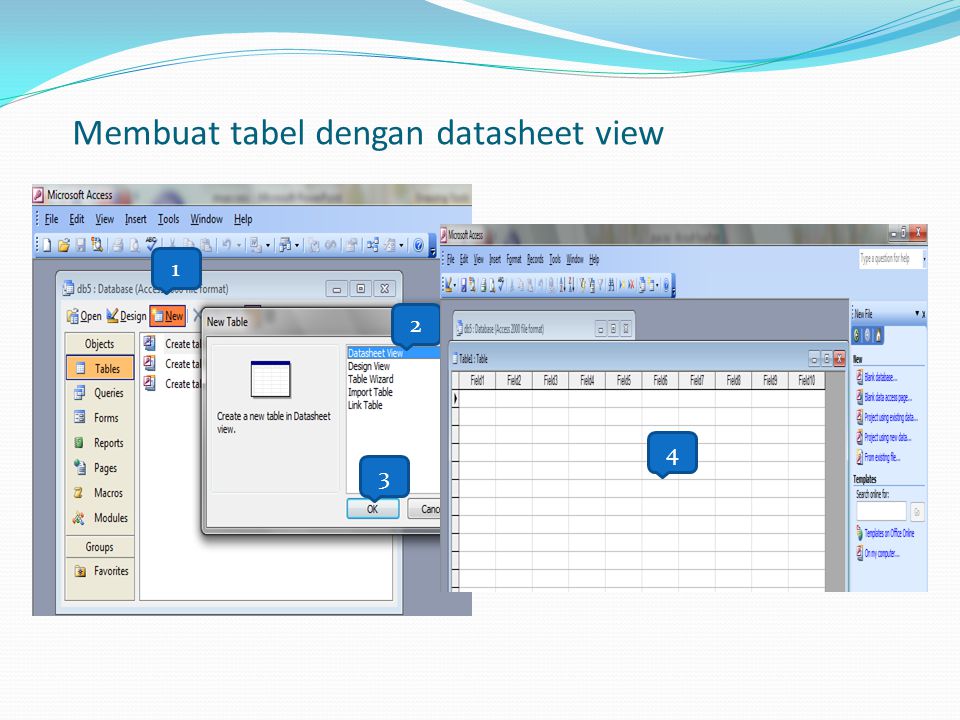 Membuat tabel dengan datasheet view