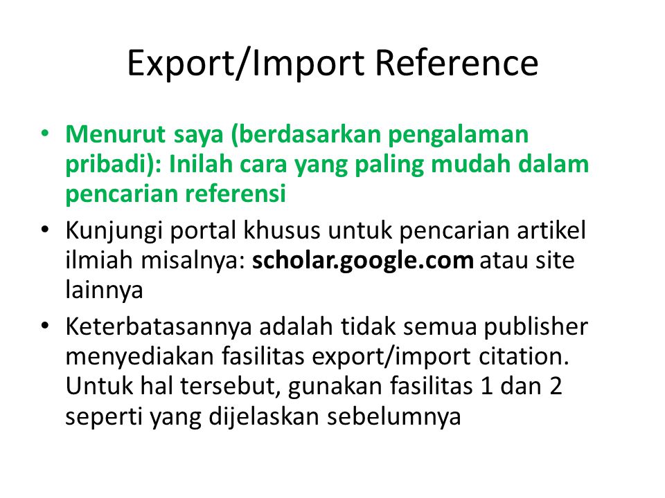 Export/Import Reference