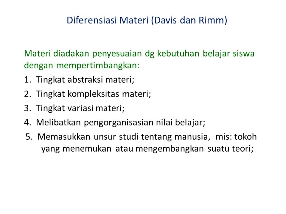 Diferensiasi Materi (Davis dan Rimm)
