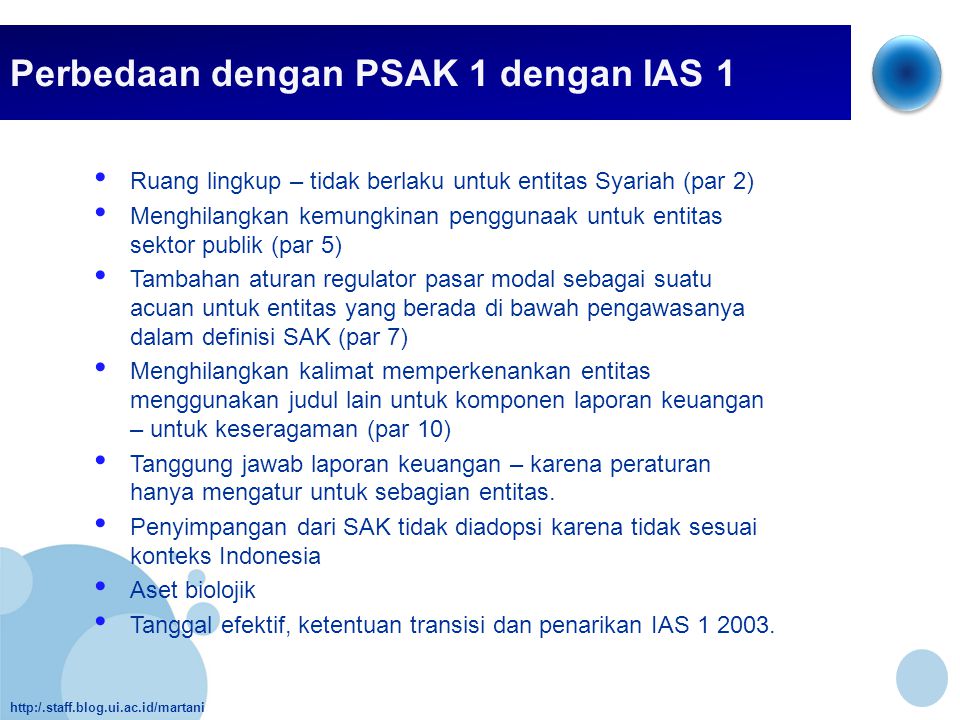 Perbedaan dengan PSAK 1 dengan IAS 1