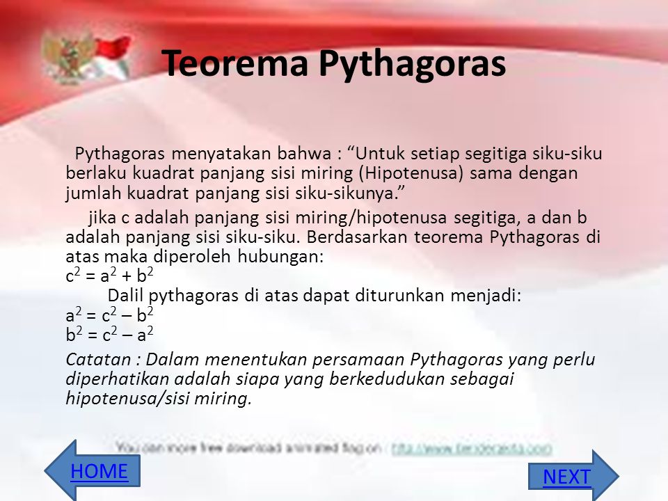 Teorema Pythagoras HOME NEXT