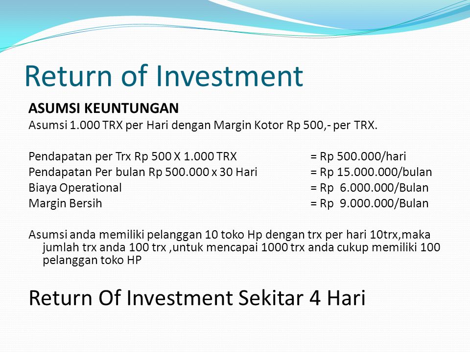Return of Investment Return Of Investment Sekitar 4 Hari