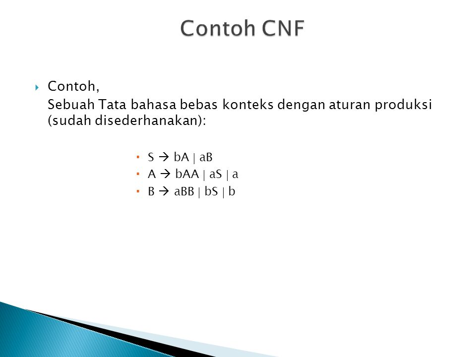 Contoh CNF Contoh, Sebuah Tata bahasa bebas konteks dengan aturan produksi (sudah disederhanakan):