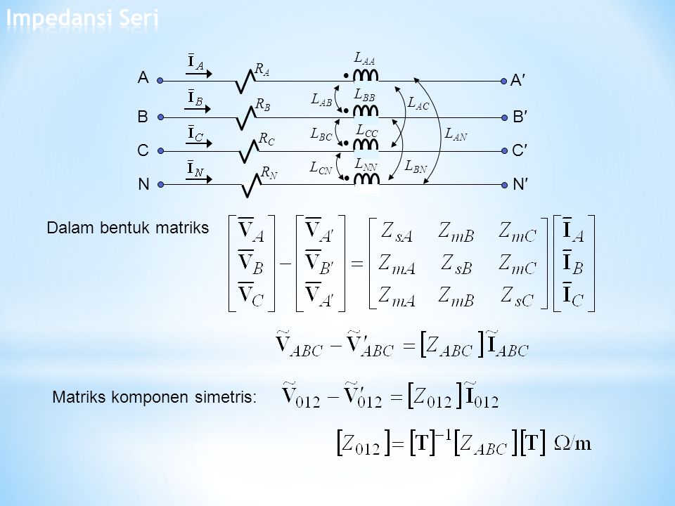 Impedansi Seri A B C N N′ C′ B′ A′ Dalam bentuk matriks