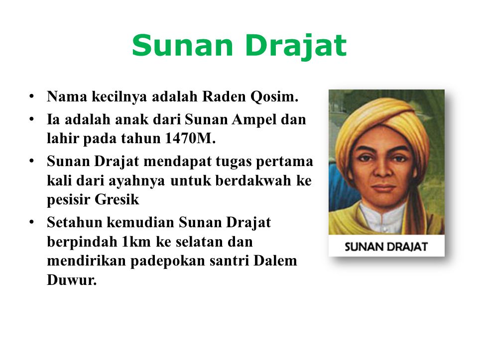 Sunan Drajat Nama kecilnya adalah Raden Qosim.