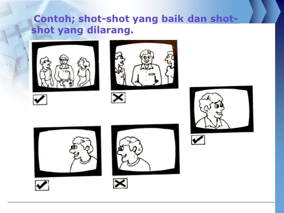 Contoh; shot-shot yang baik dan shot-shot yang dilarang.