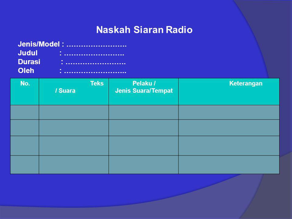 Naskah Siaran Radio Jenis/Model : ……………………. Judul : …………………….
