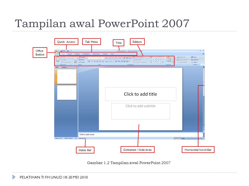 Tampilan awal PowerPoint 2007