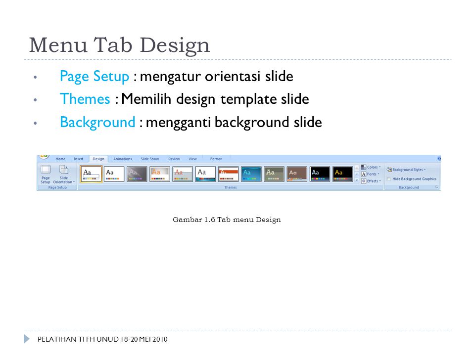 Menu Tab Design Page Setup : mengatur orientasi slide