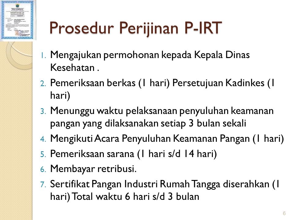 Prosedur Perijinan P-IRT