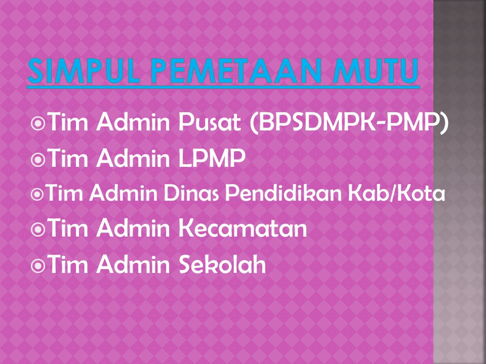 Simpul Pemetaan Mutu Tim Admin Pusat (BPSDMPK-PMP) Tim Admin LPMP