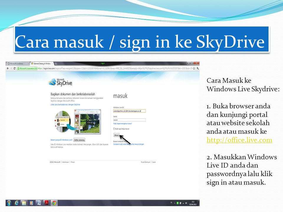 Cara masuk / sign in ke SkyDrive