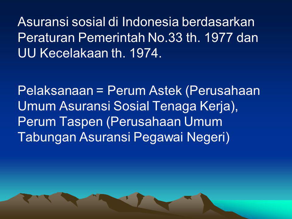 Asuransi sosial di Indonesia berdasarkan Peraturan Pemerintah No.33 th dan UU Kecelakaan th