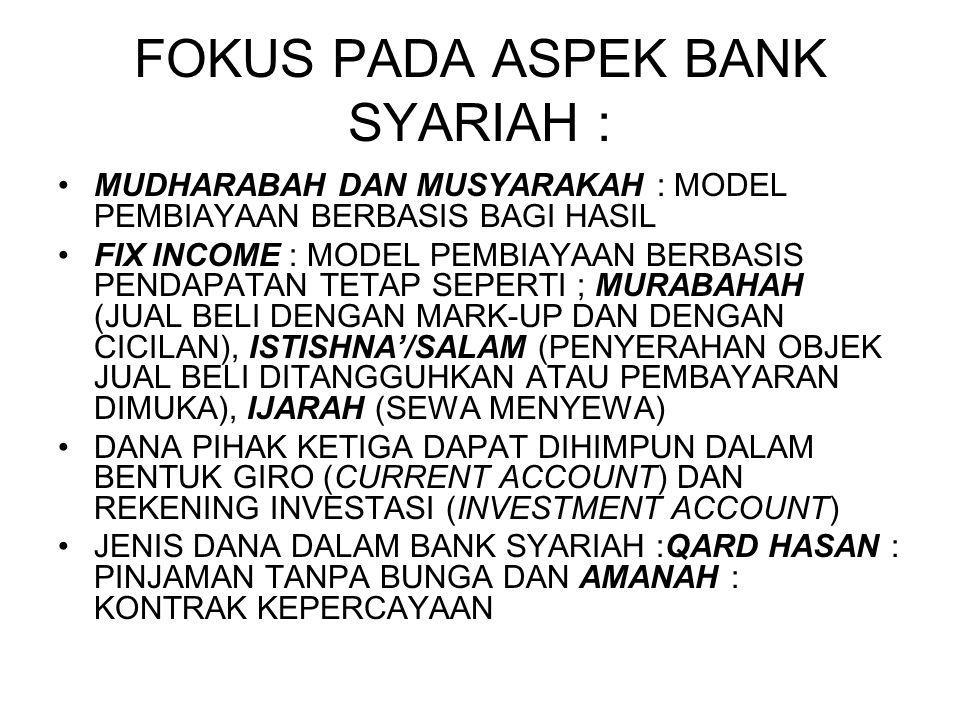 FOKUS PADA ASPEK BANK SYARIAH :