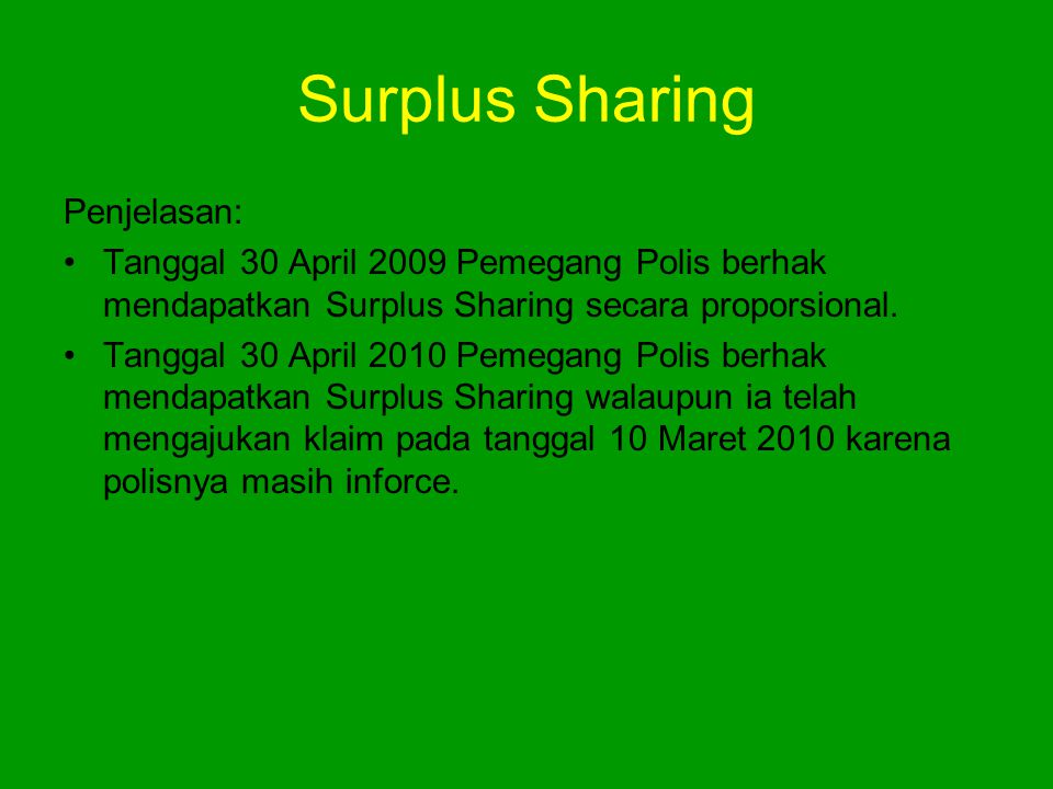 Surplus Sharing Penjelasan: