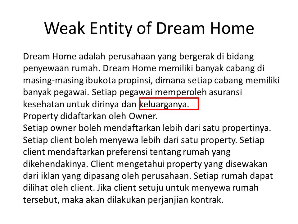 Weak Entity of Dream Home