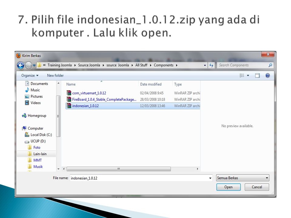 7. Pilih file indonesian_ zip yang ada di komputer