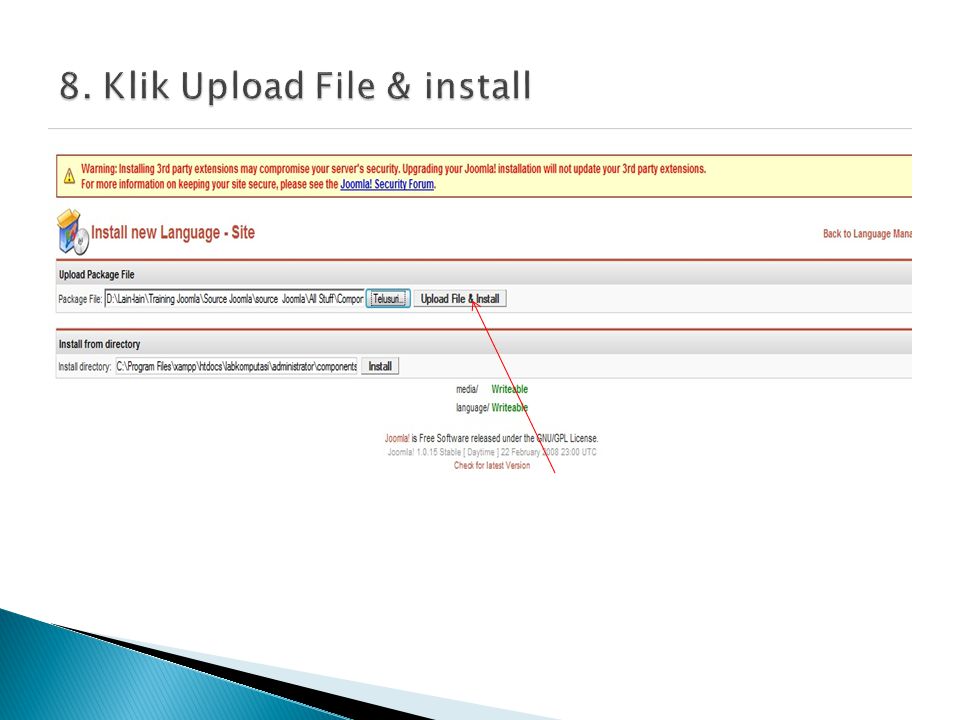 8. Klik Upload File & install