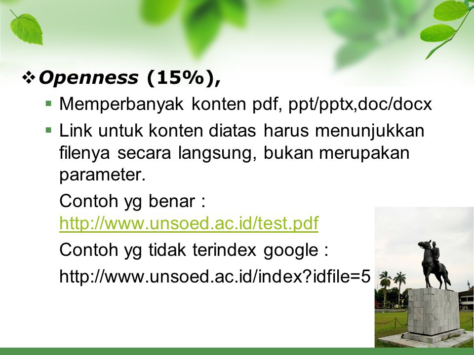 Openness (15%), Memperbanyak konten pdf, ppt/pptx,doc/docx.