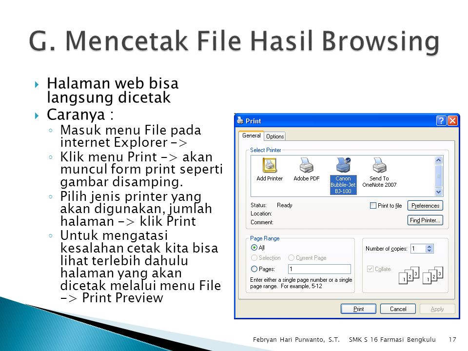 G. Mencetak File Hasil Browsing