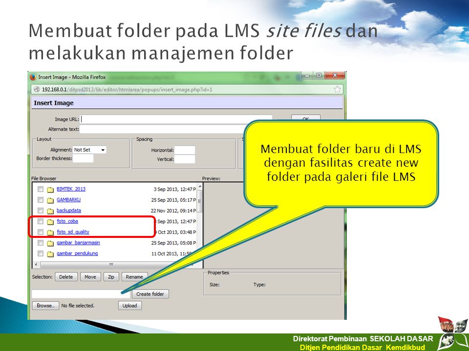 Membuat folder pada LMS site files dan melakukan manajemen folder