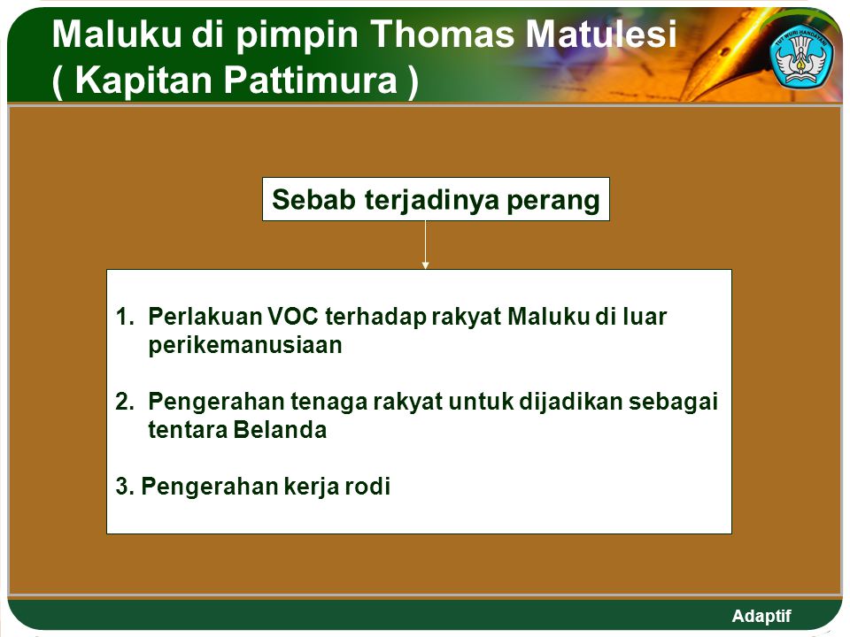 Maluku di pimpin Thomas Matulesi ( Kapitan Pattimura )