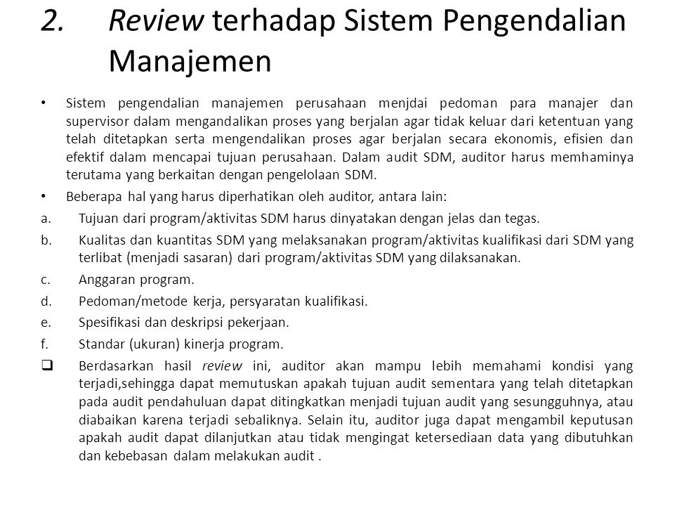 2. Review terhadap Sistem Pengendalian Manajemen
