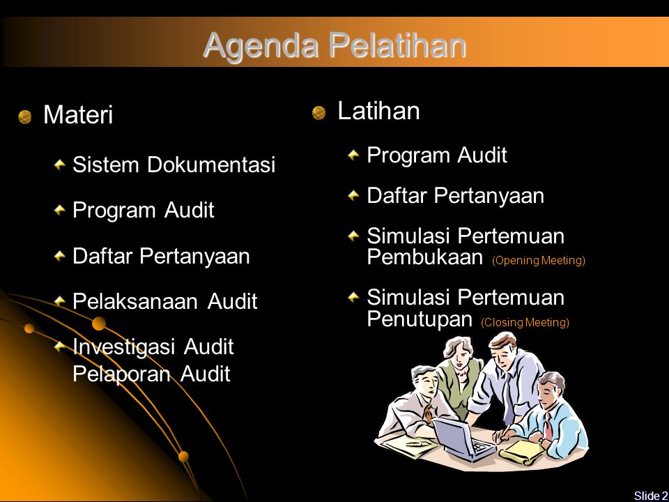 Agenda Pelatihan Materi Latihan Sistem Dokumentasi Program Audit