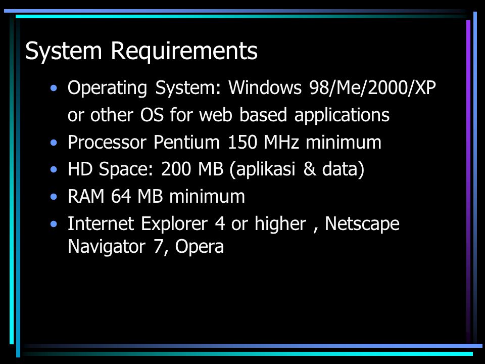 System Requirements Operating System: Windows 98/Me/2000/XP