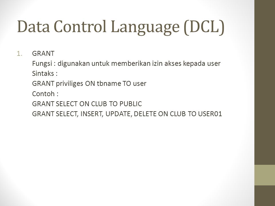 Data Control Language (DCL)