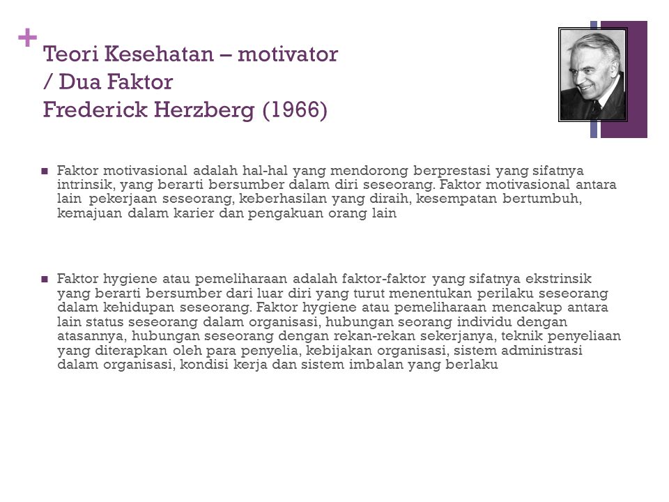 Teori Kesehatan – motivator / Dua Faktor Frederick Herzberg (1966)