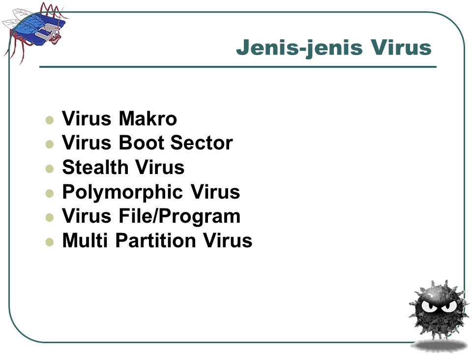 Jenis-jenis Virus Virus Makro Virus Boot Sector Stealth Virus