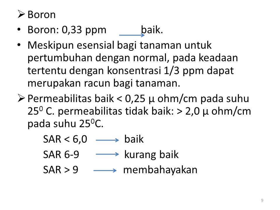 Boron Boron: 0,33 ppm baik.