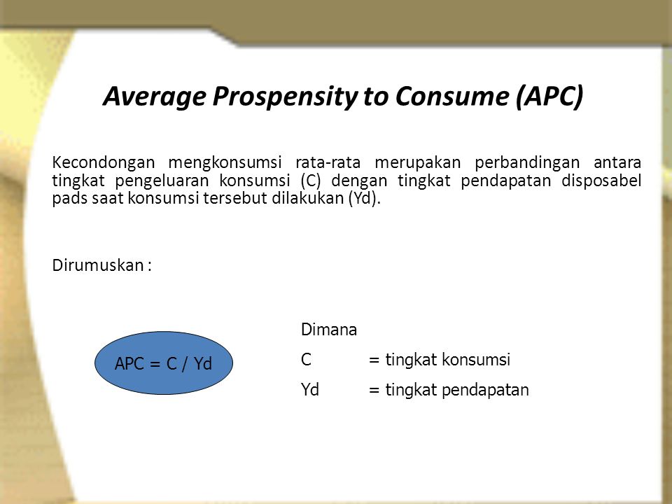 Average Prospensity to Consume (APC)