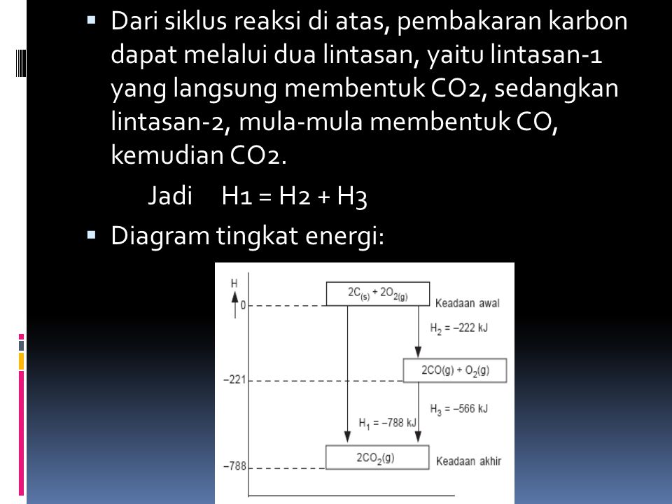 Dari siklus reaksi di atas, pembakaran karbon dapat melalui dua lintasan, yaitu lintasan-1 yang langsung membentuk CO2, sedangkan lintasan-2, mula-mula membentuk CO, kemudian CO2.