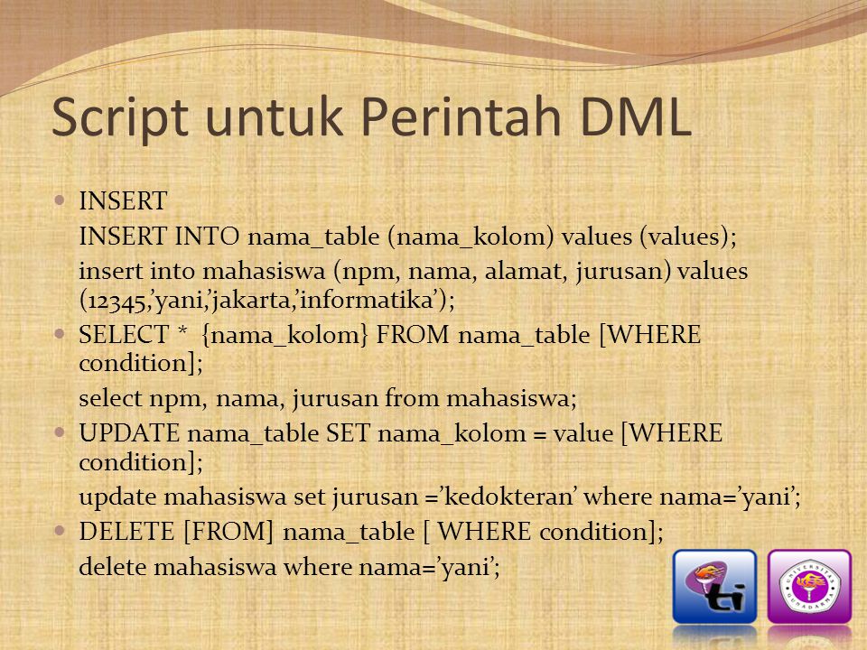 Script untuk Perintah DML