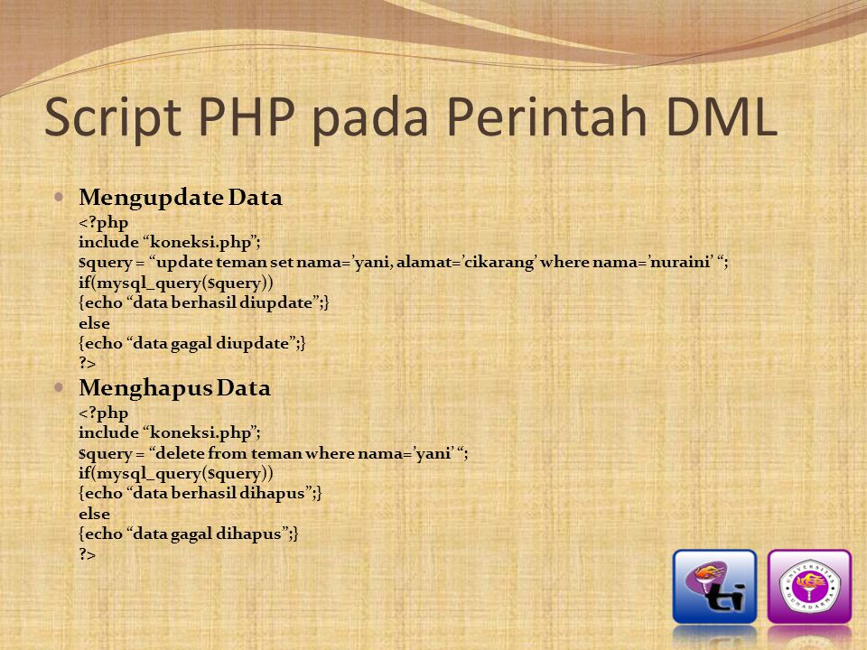 Script PHP pada Perintah DML