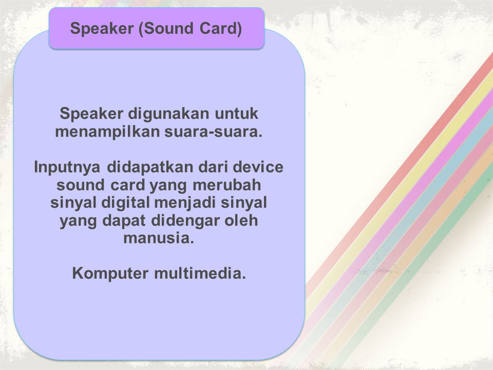 Speaker digunakan untuk menampilkan suara-suara.