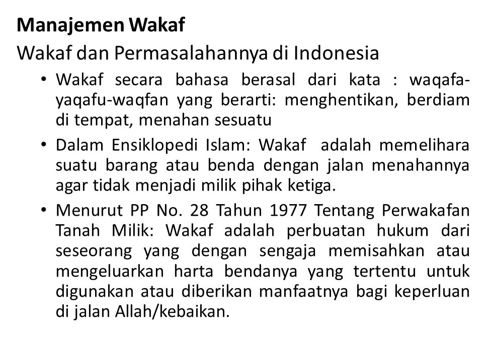 Wakaf dan Permasalahannya di Indonesia