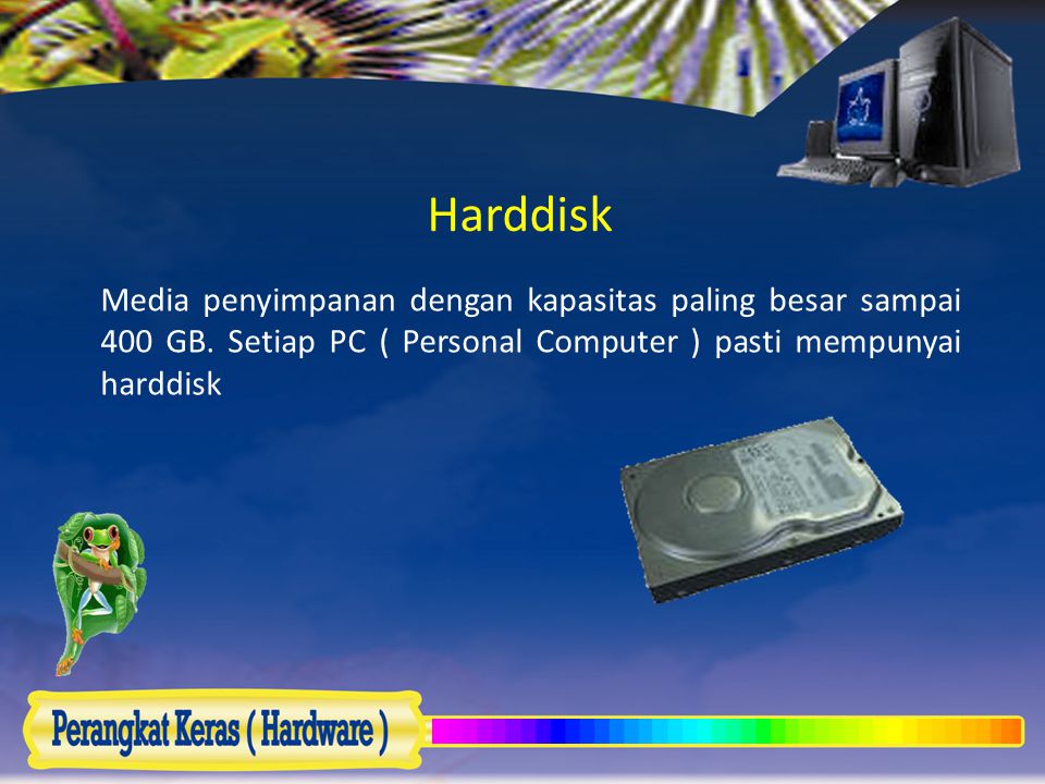 Harddisk Media penyimpanan dengan kapasitas paling besar sampai 400 GB.