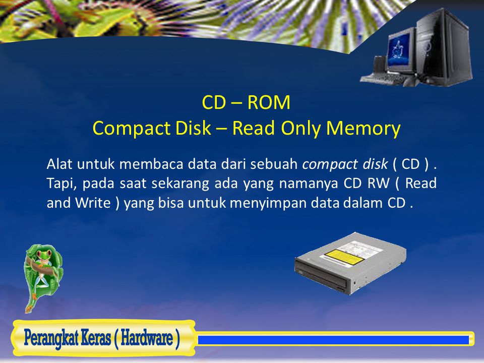 CD – ROM Compact Disk – Read Only Memory