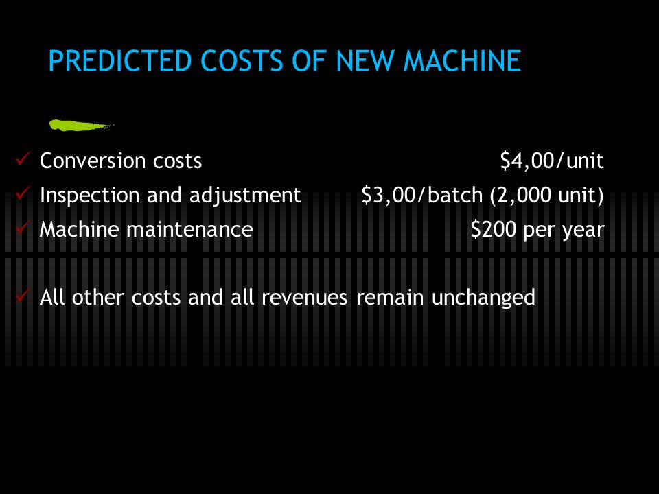PREDICTED COSTS OF NEW MACHINE